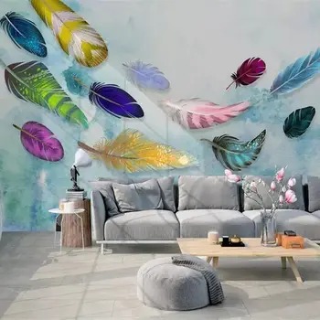 wellyu Užsakymą tapetai 3d freskomis Amerikiečių minimalistinės mados spalvinga vertus-dažytos plunksnos tekstūros, sienos, dokumentai namų dekoro обои