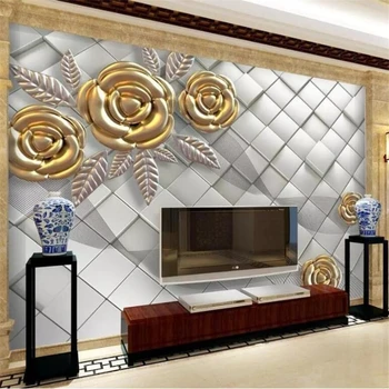 wellyu Užsakymą tapetai papel de parede 3d foto freskomis kambarį miegamojo tapetai, 3D kubų iškilumo golden rose tapetai