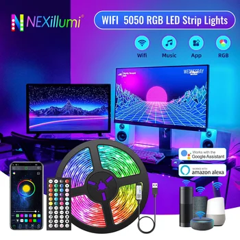 WIFI, USB, RGB 5050 Bluetooth LED Šviesos Juostelės, 1m-10m Muzikos Sinchronizavimo 5V Lanksčios Juostelės Alexa Smart Šviesos Juostelės Šalis Kambarys Deco
