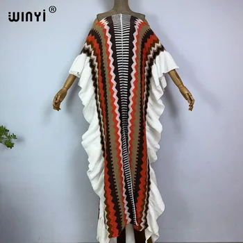 WINYI 2023 NAUJŲ mezgimo spaudiniais Komfortą Šiltos žiemos mados Atostogų suknelė Elegantiškas Afrikos Moterų Boho šalies ilga suknelė