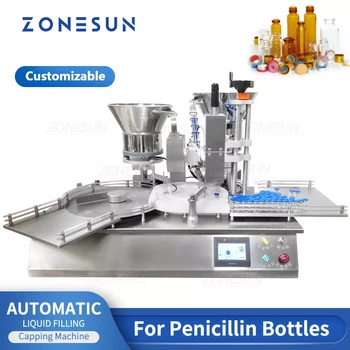 ZONESUN Automatinė Penicilino Butelių Pripildymo Dangtelis Presavimo Staklių Su Bžūp Finansuojančiojo