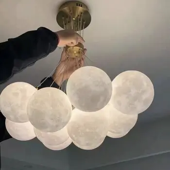 Šiaurės 3D Mėnulio Liustra apšvietimo gyvenimo kambario, miegamasis bubble ball apdailos kabo lempa magic bean lubų šviestuvai blizgesį