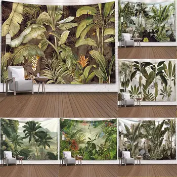 Žalia akių apsauga atogrąžų miškų augalų sienos kabo gobelenas kambarį meno namų puošybai fono medžiaga