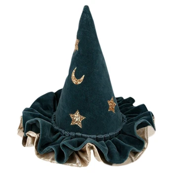 Žvaigždės ir Mėnulis Wizard Hat Vaikų Mėlyna Helovinas Skrybėlę Pažymėjo Skrybėlę Ragana Kepurės Dress Up Skrybėlę Cosplay Rekvizitai Kalėdų